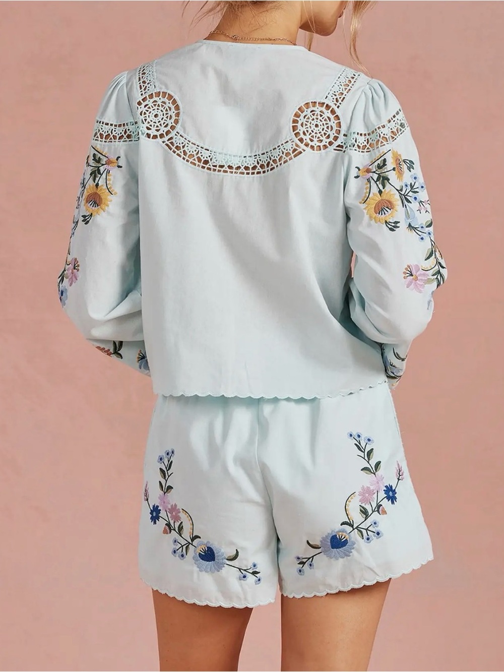 Darling! Summer Embroidered Short Sets Scallop Crochet Lace Sz S M L Tuckernuck - Picture 2 of 7